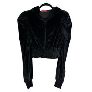 ROMA CONCEPT BY ROSEE Jacket Small Velvet Full Zip Puff Sleeve Smocked Waist 90s